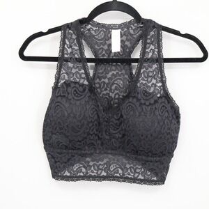 Delta Burke Lace Racerback Bralette Womens 1X Black Sexy Feminine Romantic Boho